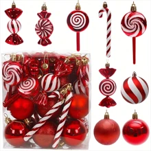 19PCS Christmas Ball Ornaments, 19pcs Delicate Candy Cane Hanging Christmas Tree Decorations Set, Red Christmas Ornaments For Xmas Holidays, Party,Christmas Home Decor Christmas Decorations Room Decor Winter