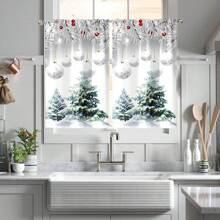 2 stuks Zilveren Kerstboom en Ster Gedrukte Transparante Gordijnen, Roede Zak Bovenkant, Hoge Kwaliteit Polyester Stof, Lichtgewicht En Gemakkelijk Te Onderhouden, Unieke Kerstdecoratie Gordijnen Voor Keuken, Eetkamer, Woonkamer, Slaapkamer, Balkon