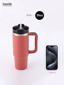 1 pieza, Vaso de 30 onzas con asa, Vaso al vacío reutilizable, Vaso aislado con tapa y pajitas, Tapa hermética, Vaso aislado, Mantiene frío, calor y hielo durante horas, de vuelta al colegio