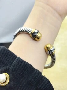 1 件时尚复古经典不锈钢多色女士线缆袖口手链 - 送给母亲、朋友生日或派对的完美礼物 - 彩色 - 查看 8