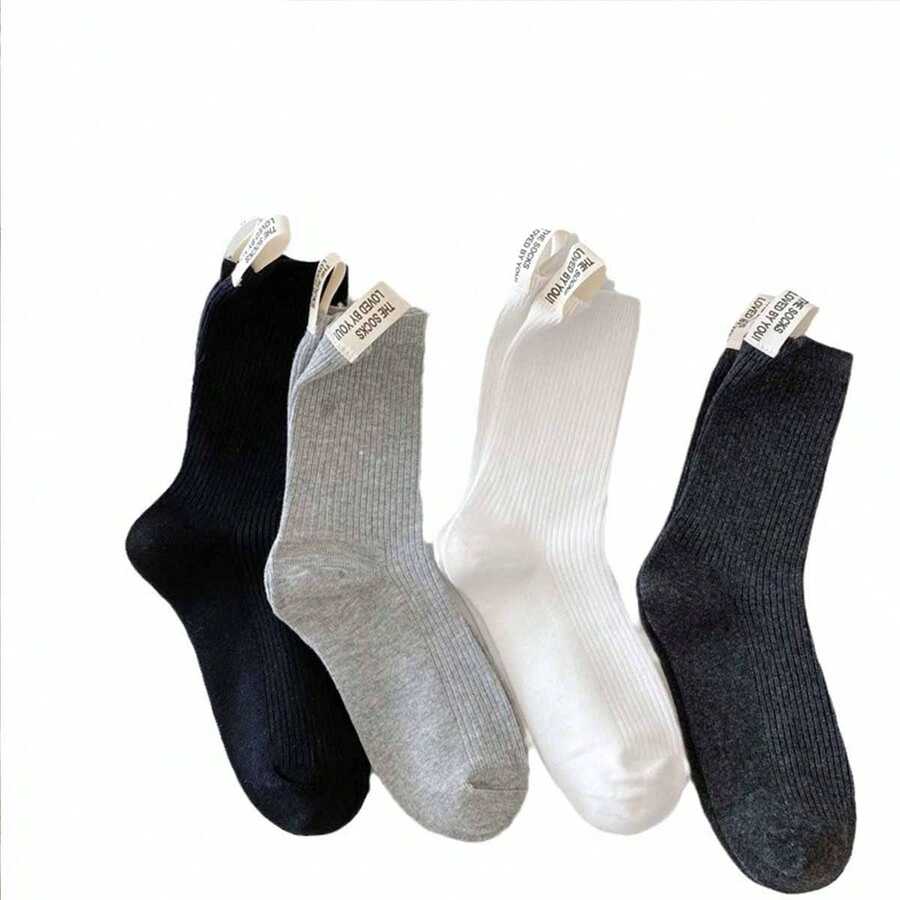 1 đôi tất dài đến giữa bắp chân cho nữ, màu trơn, nhãn vải kim đôi, đa năng, mùa thu/đông - màu đen - Xem 1