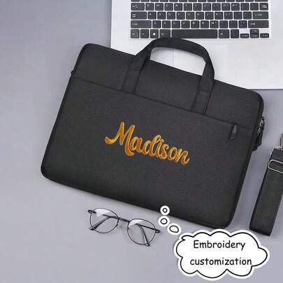 Customize Your Personalized Embroidery Text Laptop Shoulder Bag For 14-Inch Laptop Or Tablet, Fashionable Durable Waterproof Fabric, Lightweight, Suitable For Business, Casual Or School Use