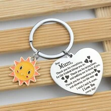 Móc khóa trái tim hoa hướng dương ngày của mẹ đơn giản thời trang, phụ kiện túi cặp đôi sinh viên Campus Street DIY mặt dây chuyền chìa khóa xe đáng yêu cho cả nam và nữ, quà tặng bất ngờ cho bạn bè - bức thư tình mặt trời + mẹ - Xem 2