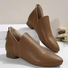 Giày bốt cổ thấp tối giản mới năm 2024, đế bằng, da thật, mũi vuông, giày bốt thời trang, giày bốt da thoải mái dành cho nữ. - màu nâu - Xem 8