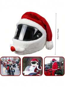 圣诞老人摩托车头盔罩，疯狂有趣的户外圣诞帽圣诞装饰头盔罩 - 彩色 - 查看 1