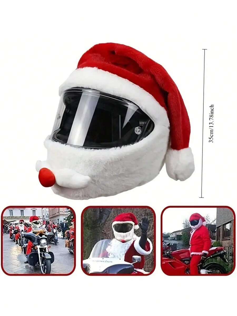 圣诞老人摩托车头盔罩，疯狂有趣的户外圣诞帽圣诞装饰头盔罩 - 彩色 - 查看 1