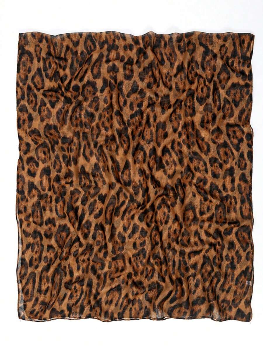 1pc Women's Bohemian Leopard Print Scarf, Suitable For Autumn/Winter Daily Street Wear - Khaki - View 1