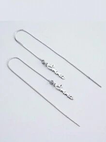 1 Pair Women's Elegant Custom Simple Name Earrings Women's Stainless Steel Jewelry Simple Box Chain Tassel Earrings, Personalization Name Dangle Drop Earring Christmas Gifts Weddings, Anniversary Jewelry, High-End Gifts For Lovers And Mothers Mother's Day Gift - Silver - View 5