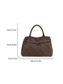 Retro Suede Tote Bag, Large Capacity Shopping Bag, Fashion Shoulder Bag For Daily Use & Work - Grey - View 6