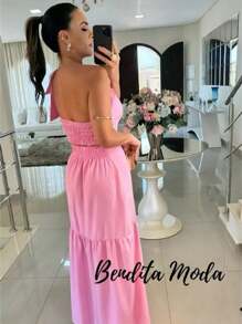 Women's Set, Long Midi Skirt And Cropped Lastex, Stylish, Luxury Party - 淺粉色 - 查看 3