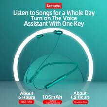 Lenovo HE05X II Bluetooth Earphones, Waterproof Earbuds, HIFI Sound Quality, Magnetic Neckband Sports Headphones, Chinese Packaging - Blue - View 4