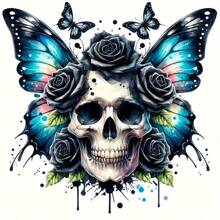 万圣节骷髅和蝴蝶钻石画套装，7.87x7.87 英寸无框 DIY 亚克力马赛克艺术，圆形全钻工艺套装适用于家居墙面装饰 - 彩色 - 查看 2