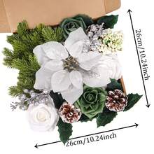1 件，人造一品红圣诞花盒，混合丝绸花假玫瑰，用于婚礼新娘花束、餐桌摆饰、家居圣诞装饰品（银色和白色） - 銀白色 - 查看 3