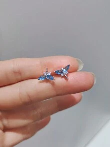 CVNANA 1 对可爱昆虫迷你耳环，时尚方晶锆石蜻蜓耳钉，适合女性日常佩戴，夏季新品 - 銀色 - 查看 5