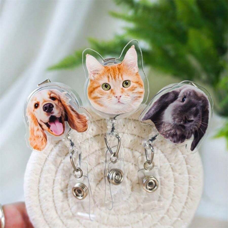 1 Pc Personalized Acrylic Custom Your Dog Cute Photo Badge Reel