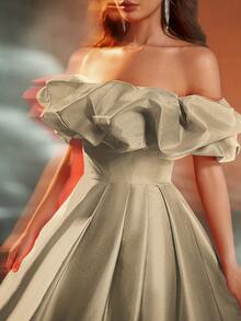 Anymoon Women's Evening Dress With Pleated Bust Detail And High A-Line Skirt, Suitable For Formal Occasions - Champagne - View 7