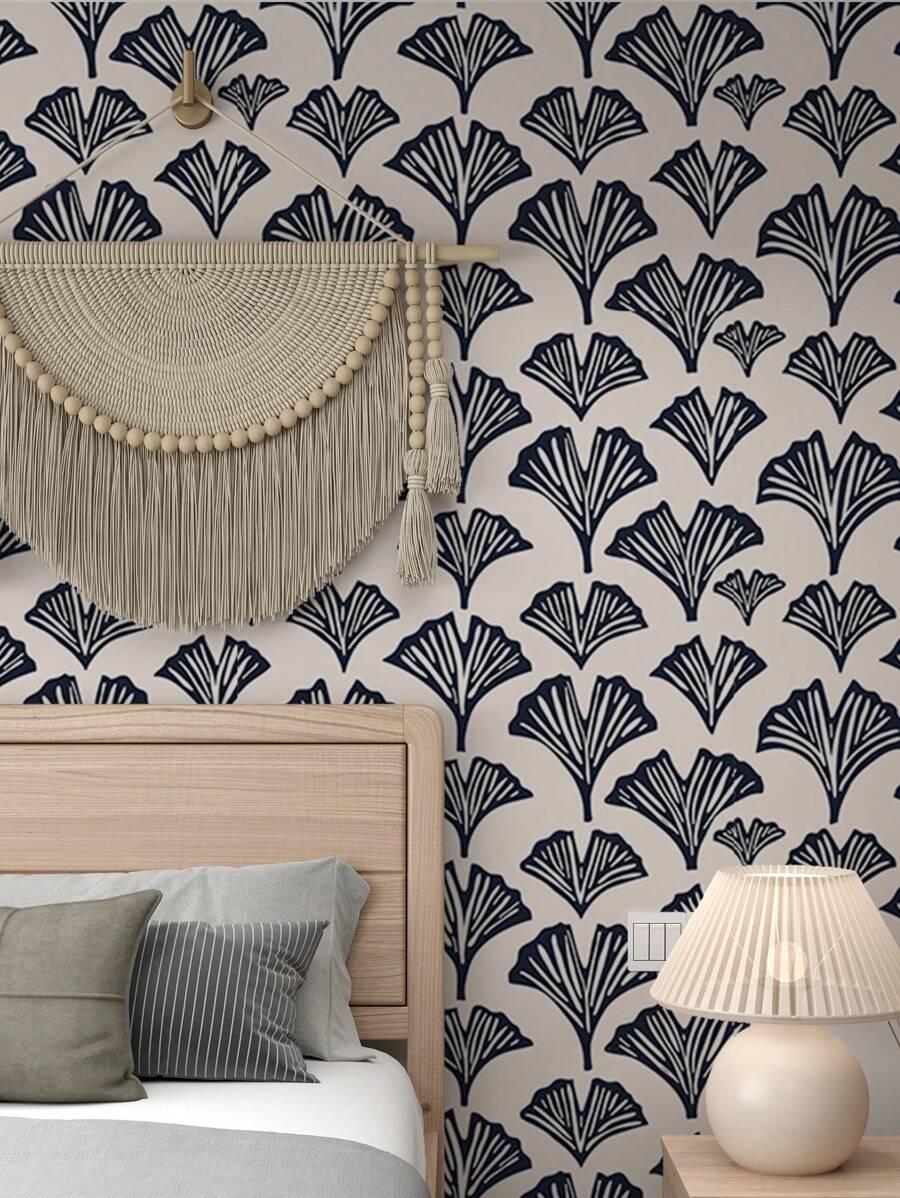 1buc, Peel & Stick Imprimat cu artă europeană Frunze de ginkgo alb-negru, gresie și hârtie de perete, decorațiuni pentru interior pentru renovarea mobilierului, detașabil, autoadeziv, impermeabil, anti-alunecare, rezistent la uzură, hârtie de vinil pentru raft și rolă de căptușeală pentru sertar pentru uz casnic, autocolante pentru renovare. Panouri de perete, hârtie de perete, tapete, articole de decorare de primăvară împrospătează-ți casa, autocolante de decor Rama