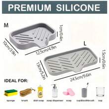 1Pc Silicone Sponge Holder, Sink Storage Box, Dishwashing Sponge Drain Tray, Soap Dispenser, Scrubber - Grey - View 11