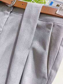 Women's Linen Shorts/Plinsaso/With Belt Loops/Knife Pocket/Comes With Belt - Abu-abu terang baru - View 3