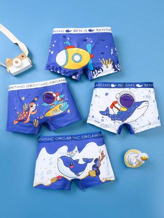 4 stuks jonge jongens ondergoed ademend cartoon duiker bedrukt shorts