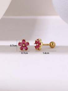 2 件时尚可爱花朵锆石耳夹耳环适合女士情人节、妈妈、母亲、母亲节、礼物 - 金深玫紅色 - 查看 4