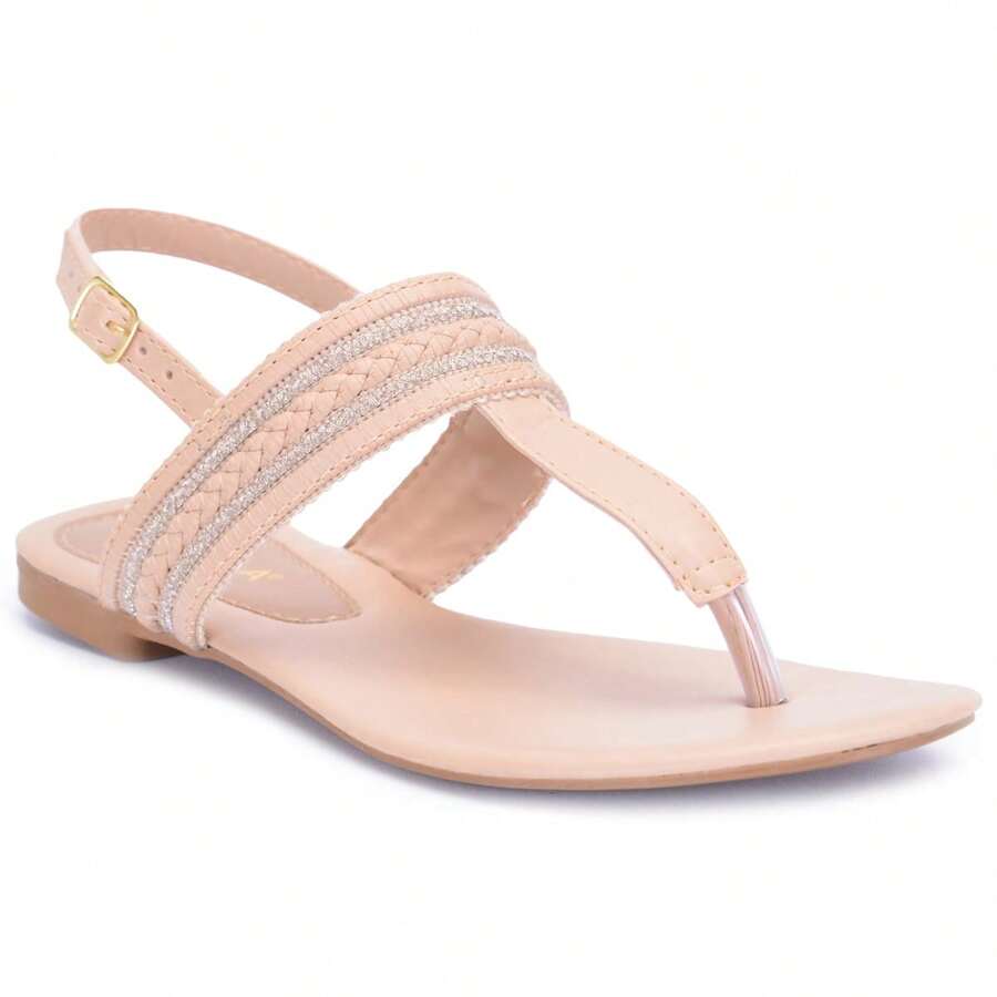 Women's Flat Sandals With Buckle - khỏa thân - Xem 1