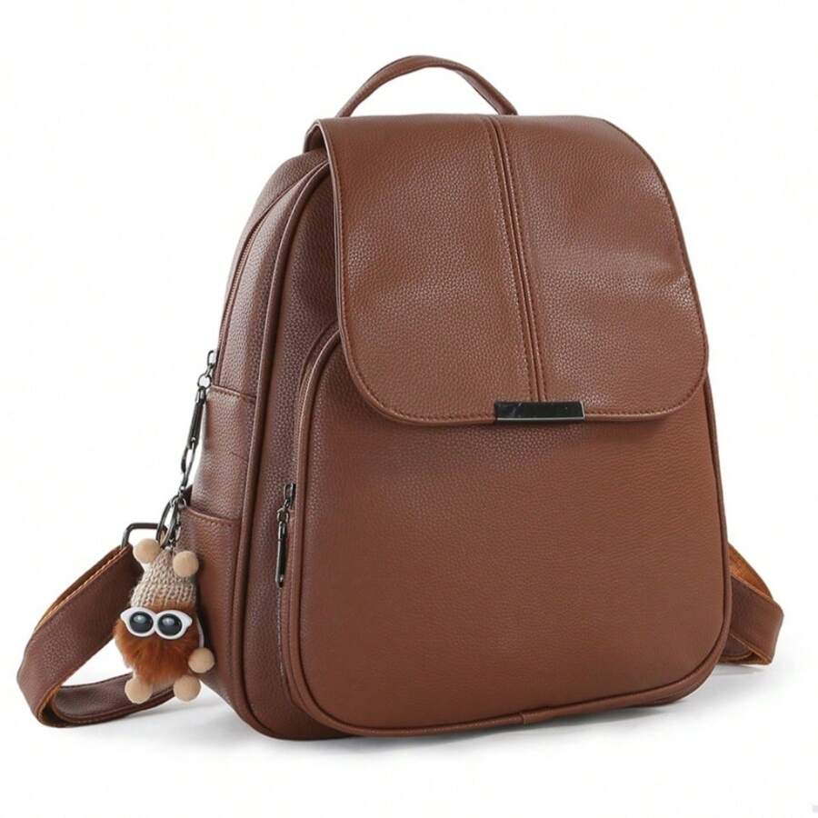 Backpack New Style Fashion Versatile Backpack High Quality Work Travel Bag With Pendant - 摩卡棕 - 查看 1