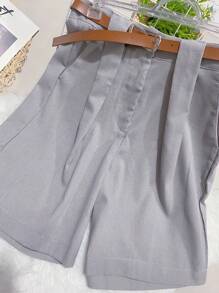 Women's Linen Shorts/Plinsaso/With Belt Loops/Knife Pocket/Comes With Belt - Abu-abu terang baru - View 2