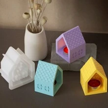 1 pieza Molde de vela de aromaterapia con forma de casa del amor, molde de silicona de resina para decoraciones en miniatura de casas de yeso DIY