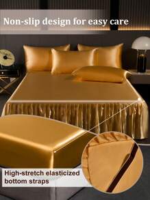 1pc Satin Bed Skirt, Bedding, Solid Color Skin-Friendly Breathable Bed Skirt, Luxurious Soft Ruffled Silk Bedskirt Without Pillowcase, Wrap Around Dust Ruffle, Fit Twin Full Queen King Size Bed, Machine Washable, Ideal Easter Gift, For Mother's Day Gift, Perfect Holiday Gift,