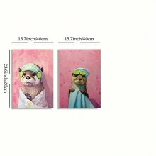 1/2 件趣味浴室墙壁艺术帆布画极简主义可爱水獭彩色油画印刷动物时尚装饰粉色艺术品 Y2k 无框 - 彩色 - 查看 8