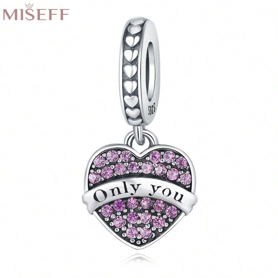 MISEFF 全新 1 件 925 纯银 Only You Forever 心形吊坠适合女士女孩 DIY 珠宝饰品情侣礼物 - 紫色 - 查看 1