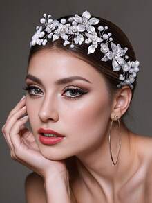 新娘奢华合金花朵水晶发带，优雅时尚，适合婚礼派对 HP749 - 銀色 - 查看 6