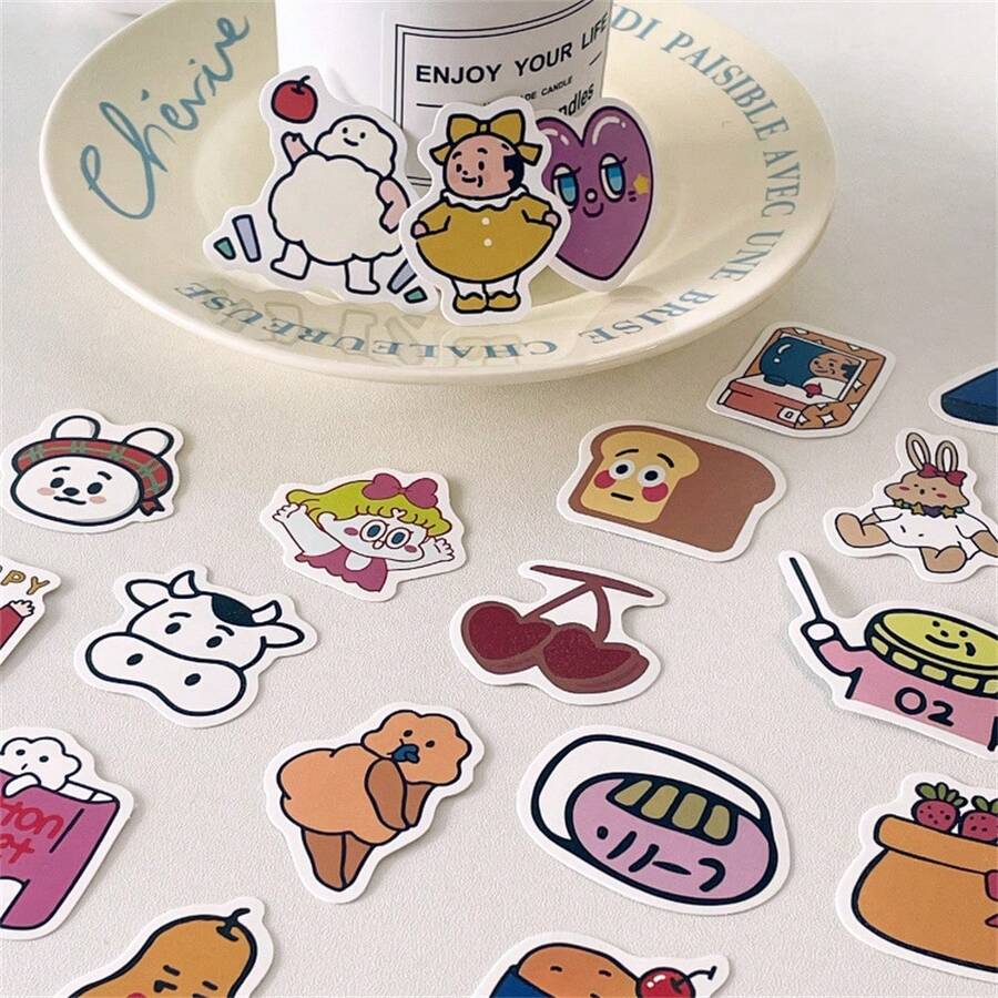 90 Pcs/Pack Korean Style Sticker Set, Waterproof Decorative Doodle