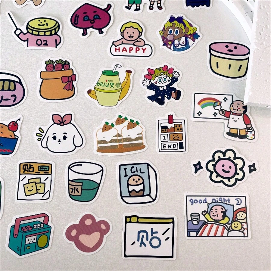 90 Pcs/Pack Korean Style Sticker Set, Waterproof Decorative Doodle