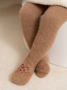 1/2 双女孩/儿童/幼儿珊瑚绒打底裤/紧身裤，白色，卡其色，纯色，多色，卡通猫图案，无脚紧身裤，连裤袜，紧身衣，适合日常，简约，百搭，薄羊毛舞蹈裤，表面光滑，柔软，亲肤，学院风，公主风，可爱风格，适合春季、秋季、冬季，日常装扮，可爱，优雅，时尚，户外打底裤，返校，适合学生，适合女孩 - 彩色 - 查看 4