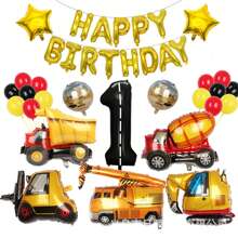 27 件适合 1-9 岁儿童的建筑生日派对用品，生日派对装饰品包括建筑卡车气球、黑色数字铝箔气球，适合卡车和建筑主题派对 - 彩色 - 查看 9