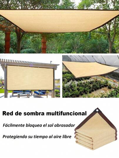 Malla de sombra para exteriores con protección UV,  aplicable a una amplia variedad de escenarios. No acumula agua y es ideal para cobertizos de autos al aire libre, invernaderos, pérgolas, y más. Adecuada para uso doméstico, campamentos, estacionamiento, y cultivo de plantas, disponible en varias tamaños.