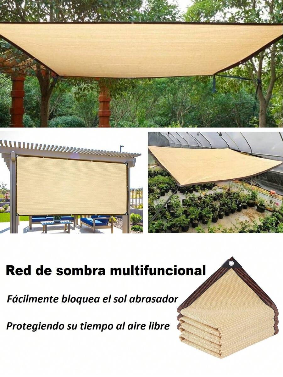 Malla de sombra para exteriores con protección UV,  aplicable a una amplia variedad de escenarios. No acumula agua y es ideal para cobertizos de autos al aire libre, invernaderos, pérgolas, y más. Adecuada para uso doméstico, campamentos, estacionamiento, y cultivo de plantas, disponible en varias tamaños. - Beis - Ver 1
