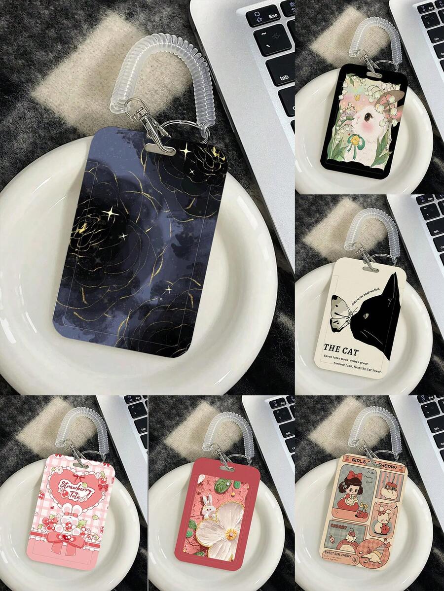 1PC Giá đỡ thẻ dọc Ins thẩm mỹ dễ thương sáng tạo hoạt hình Giá đỡ thẻ trường học Dây co giãn lò xo Thẻ ăn trưa có thể thu vào Thẻ xe buýt Thẻ tàu điện ngầm Giá đỡ thẻ ID công việc - Vòng đệm lò xo - Xem 1