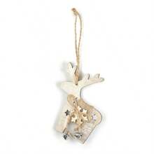 1pc Wooden Christmas Tree Ornament With Five-Pointed Star, Reindeer, Mitten And Sock Decorations, Christmas Decor