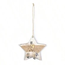 1pc Wooden Christmas Tree Ornament With Five-Pointed Star, Reindeer, Mitten And Sock Decorations, Christmas Decor