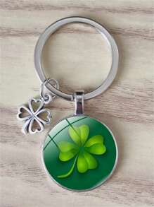 1pc Lucky Four Leaf Clover Keychain Alloy Pendant Time Gemstone Glass Crystal Handbag Men's Car Lucky Jewelry Fashion Gift School Car Accessories Cute Goth Y2k