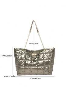 Túi đeo vai xích kẻ caro màu trơn thanh lịch thời trang dành cho nữ, sức chứa lớn, khóa kéo, túi xách đeo chéo - Vàng - Xem 6