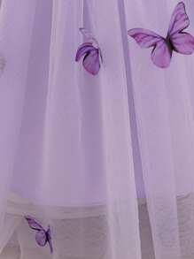 Baby Girls Ruffle Short Sleeve 3D Butterfly Mesh Cute Birthday Princess Dress, Suitable For Parties And Celebrations, Does Not Include Headband - Mauve Purple - View 7