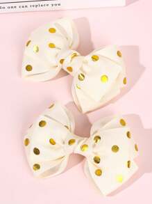 2 件装幼儿女孩闪光发夹、金色波尔卡圆点发夹、双层缎带发夹、鳄鱼夹、儿童青少年发饰、节日派对舞会发夹 - 彩色 - 查看 13