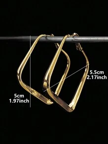 1 cặp bông tai tròn hình vuông đơn giản phong cách Châu Âu & Mỹ, thời trang & thanh lịch để đeo hàng ngày - Vàng - Xem 7