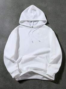 1 Pc 250g Men's Hooded Sweatshirt, High-Quality Cotton Creative Festival Print Unisex Hooded Sweatshirt - trắng - Xem 2