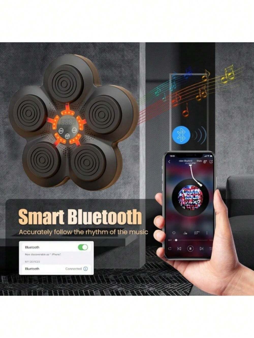 Music Boxing Machine With Boxing Gloves, Wall Mounted Smart Bluetooth
