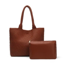 Woven Bag For Women, Vegan Leather Tote Bag Large Summer Beach Travel Handbag And Purse Retro Handmade Shoulder Bag - nâu sẫm - Xem 1